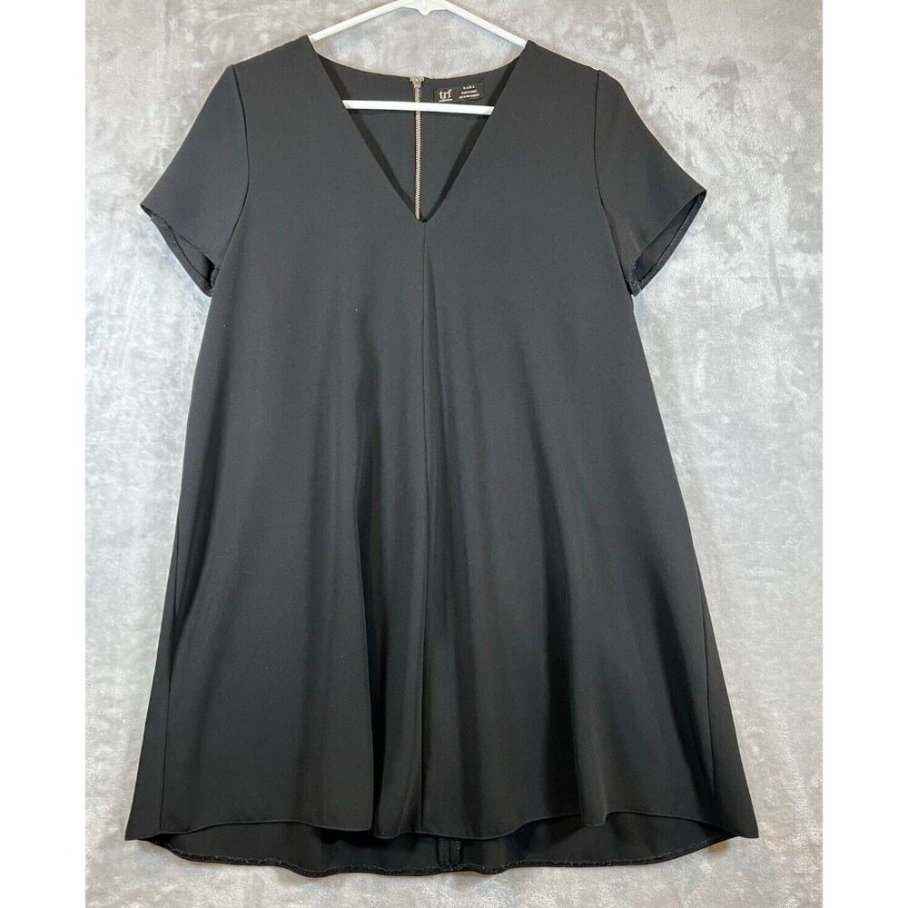 Zara TRF Collection Black Dress V Neck Short Sleeve Back Zip Detail Size Small